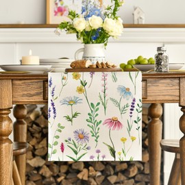 Artoid Mode Wildflowers Floral Eucalyptus Spring Table Runner, Seasonal Summer Kitchen Dining Table Decoration for Home Party Decor 13x90 Inch