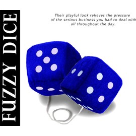 ZONETECH Blue 3" Square Hanging Dice-Soft Fuzzy Decorative Vehicle Hanging Mirror Dice with White Dots - 2 Pack