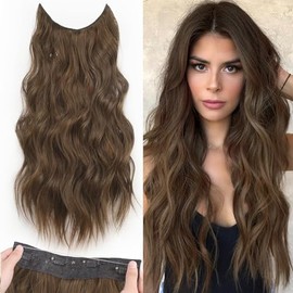 Extension de Cabello Ondulado con Clip 45 cm Marrón Claro Fibra Sintética
