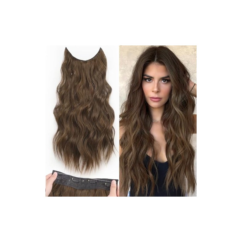 Extension de Cabello Ondulado con Clip 45 cm Marrón Claro