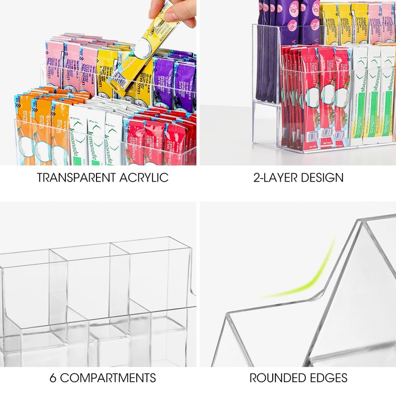 AIEVE Drink Packet Organizer, 2-Tier Water Flavor Packet Holder for