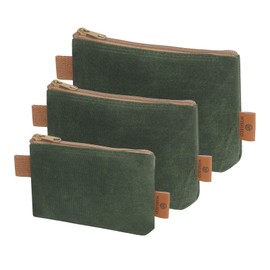 Wessleco Canvas Zipper Pouch, 3 Pack Small Tool Pouch Organizer, Heavy Duty 16OZ Waxed Canvas Mini Zipper Bag Pouch, 5.7/6.7/12.3 Inch Tool Multipurpose Water Resistant Storage Pouches(Green)