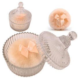 2 Pcs Large Body Powder Puff and Container Powder Container with Puff Powder Puff Crystal Container Soft Washable Reusable Velour Face Body Glitter Powder Puff Wet Dry Makeup (Colorful Simple)