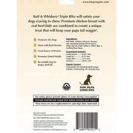 KTR Ruff & WHISKERZ Triple Ribz Rawhide Treat for Dog | Made with Real Beef Hide and Chicken | Satisfies Dogs Craving to Chew | 18ct