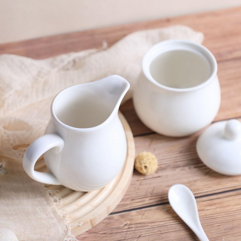 Juego de crema y azúcar de cerámica con cuchara de
