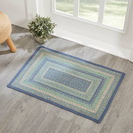 VHC Brands Jolie Farmhouse 24"x36" Accent Rug Blue Textured Jute Striped Pad Rectangle Floor Decor