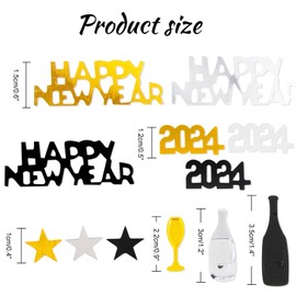 DPKOW Black Gold Silver Happy New Year Confetti New Year Confetti for Party Table Decoration Plastic Holiday Party Supplies Props for New Year Party Favors Decorations Accessories