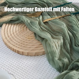 Swsen Pack of 2 Cheese Cloth Table Runners Sage Green 90 x 180 cm, Boho Gauze Wedding Table Runner - Romantic Wedding Runner for Wedding, Birthday, Bridal Shower, Baby Shower, Table Decoration