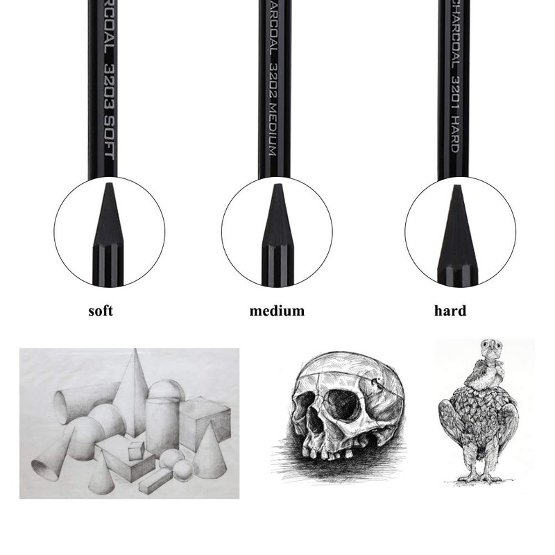 Pure Carbon Sketch Pencil, Professional Hard/Medium/Soft Woodless Charcoal Drawing Tool