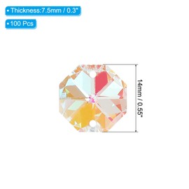 PATIKIL K9 Crystal Octagon Beads 2 Holes Pendants, 100 Pack 14mm Chandelier Prisms Parts Ornaments Hanging Beads for DIY Arts Crafts Decoration, AB Color