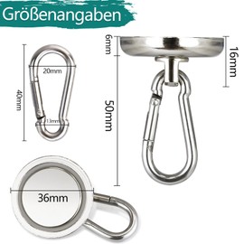 MAGXCENE Pack of 6 Magnetic Hooks, Extra Strong, Load up to 40 kg, 360° Rotatable Magnetic Hooks, 36 mm Neodymium Magnets with Hooks, Magnetic Hooks, Very Strong Magnetic Hook for Kitchen, Camping,