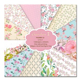 VIVIQUEN 24 Pack Pink Floral Scrapbook Paper, 12-inches Spring Garden Flower Botanical Single-Sided Specialty Craft Paper Folded Flat for DIY Background Card Art Photo Album Decor