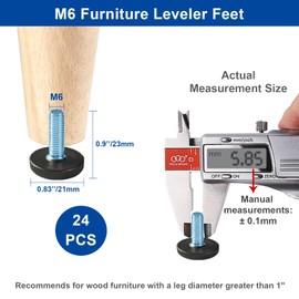 WAFJAMF 24 PCS M6 Thread Adjustable Furniture Levelers Screw in Threaded, Adjustable Levelers Feet Screw On Furniture Glide Leveling for Table, Chair, Furniture Legs (M6 Thread)