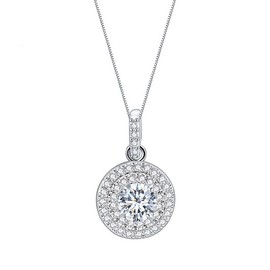 Treasure Bay CZ Crystal Pendant Necklace for Women, Elegant Platinum-Plated Jewellery, Adjustable Chain, Snowflake, Circle, Swan Designs (Circle Drop)