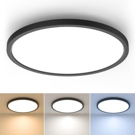 12 inch LED Flush Mount Dimmable Ceiling Light Fixture, Hepside 28W 3200LM LED Ceiling Light, 3000/4500/6000K Super Bright Ceiling Lamp for Bedroom, Kitchen, Bathroom, Living Room, Hallway (Black)