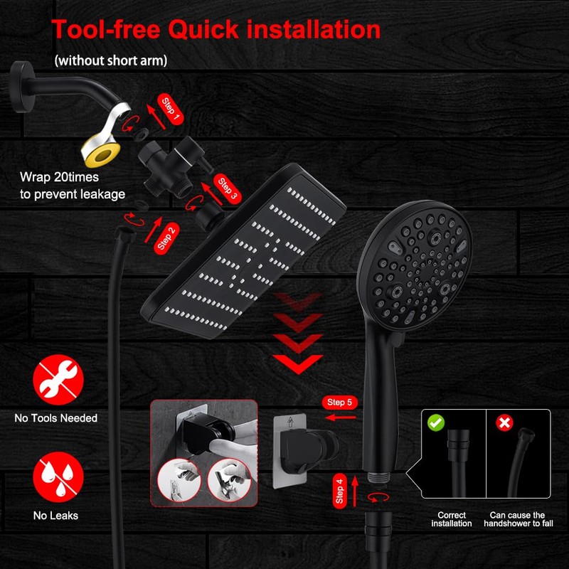 BSTKEECL Rain Shower Head with Handheld-12" High Pressure Square Rainfall
