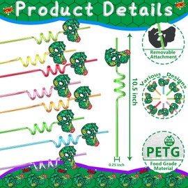 6 7 Meme Gen Crazy Straws for Kids Ninja Green Turtles Birthday Party,8pcs