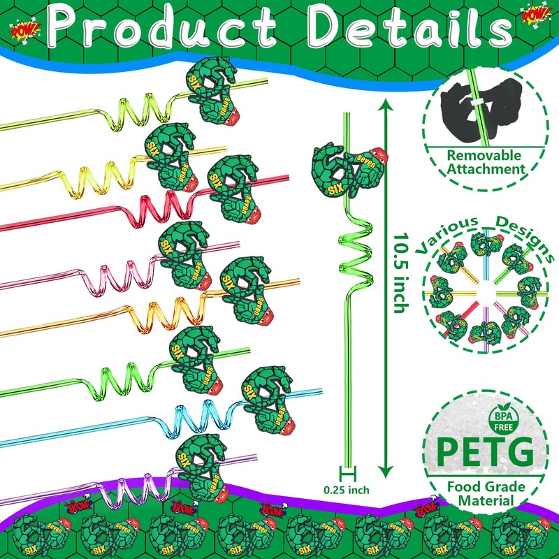 6 7 Meme Gen Crazy Straws for Kids Ninja Green