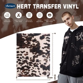 Tintnut Cowhide HTV Vinyl - 10 Sheets 12 x 10 inches Brown Heat Transfer Vinyl Animal Printed Patterned HTV Iron on Vinyl for T-Shirts DIY Compatible with Cricut or Silhouette Cameo