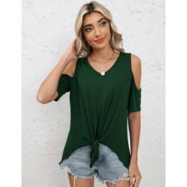 KTILG Cold Shoulder Tops for Women Summer Off The Shoulder Tops Shirts Spring Outfits 2024 Dark Green XL
