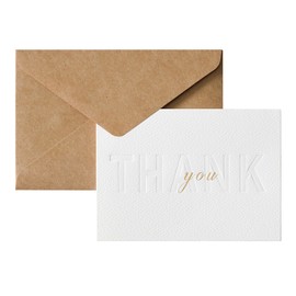 Embossed Thank You Cards with Envelopes, 30 Pack 4.02" x 5.63", 250gsm Thick Textured Cardstock, Elegant Foil Design, Blank Inside for Business, Wedding, Baby Shower, Bridal Shower, Graduation, Funerals (30PCS)