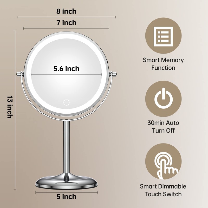 Gospire 7" Lighted Makeup Mirror with Magnification 10X/1X, Rechargeable Cordless