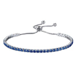 PAURO Women's Platinum Plated Simple Style Tennis Chain Bracelet with Cubic Zirconia, Blue