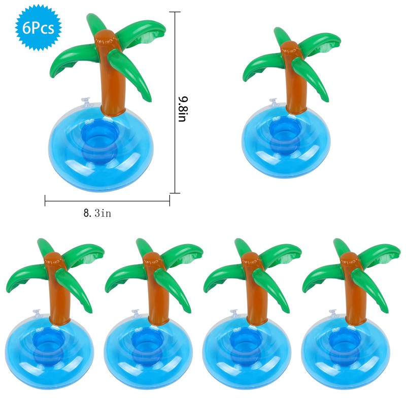 LIYDE 6 Pack Palm Tree Inflatable Drink Holder Floaties for