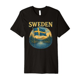 Sweden Flag Lake Landscape Vintage Poster Premium T-Shirt