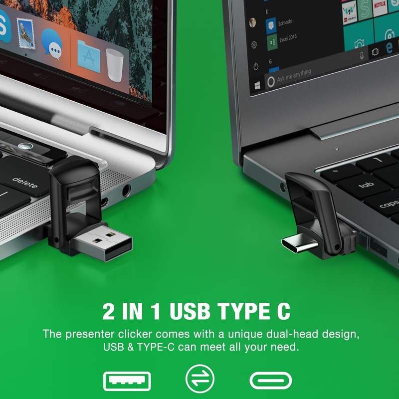 HELLCOOL Green USB C Presenter, 2.4 GHz Wireless PowerPoint Remote