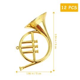NUOBESTY 12 Pcs Christmas French Horn Musical Instruments Mini Plastic French Horn Models Christmas Tree Hanging Decorations for Christmas DIY Wreath Party Home Decor Golden