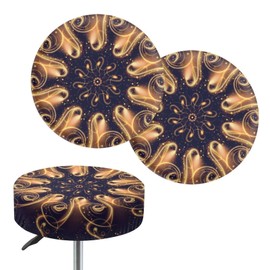 gearider Gold Flash Mandala Printed Round Bar Stool Covers Washable & Anti-Wrinkle Bar Stool Seat Slipcover for Home Hotel (Small, 2 Pieces)