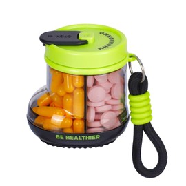 EASYLOCK Travel Pill Box Organiser 4 Compartments Tablet Box Organiser Portable Supplement Organiser Weekly Vitamin Box (Green)