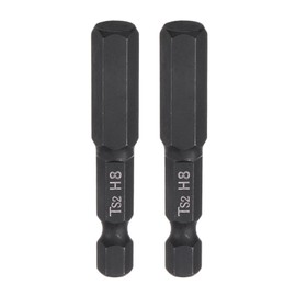 HARFINGTON 2pcs H8 Hex Head Drill Bit Wrench 8mm Metric Flat Tip 1/4" Hex Shank 50mm (2") Long Magnetic Black Phosphate Hexagonal Screw Driver Socket Industrial Screwdriver Power Bits
