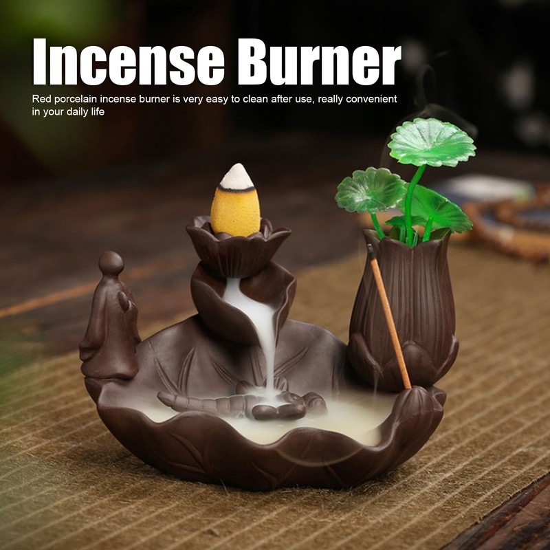 Incense Burner Red Porcelain Dragonfly Shape Backflow Smoke Waterfall Sandalwood