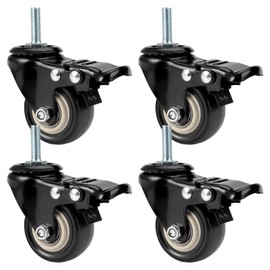 Pack of 4 Swivel Castors for Furniture, Wheels with Thread M8 x 25 mm, Furniture Castors with Brake, 360° Rotatable, Quiet, Non-Slip Swivel Castors, Fixed Castors, Furniture Castors, Black Heavy Duty