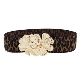 ZYALTFDC Women's Elastic Vintage Leopard Print Belts for Women Dresses Stretchy Retro Wide Waist Belt for Women Leopard Flower Lady Stretch Cinch Belts Waistband
