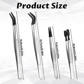 Ajcotahm 4 PCS Rubber Tip Long Tweezers Set Straight Flat Tip Long Bent Tweezers for Crafts Jewelry Electronics Lab Work