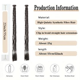 Baby Braids Hair Extensions 3Pcs Braids in one Clip in Hair Extensions Front Side Bang Hair Ponytail 22Inch Synthetic Hairpieces for Women Kids Girls (Natural Black)