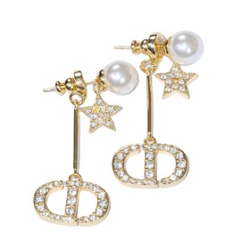 Luxurious 18k Gold Plated CZ Initial letter Long Tassel Pearl Drop Dangle Earrings | Hypoallergenic 925 Silver Studs | Fashion Elegant Wedding Jewelry Gift for Women Mother's Day