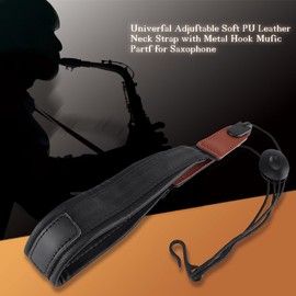 Universal Saxophone Neck Strap, Soft PU Leather, Adjustable, Black, Compatible with Alto, Tenor, Baritone, Soprano