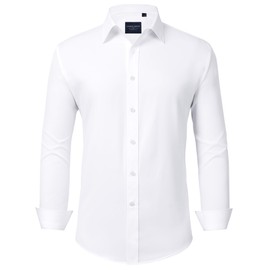 Alimens & Gentle Men's Dress Shirts Transitional Weather Long Sleeve Stretch Wrinkle-Free Button Down White