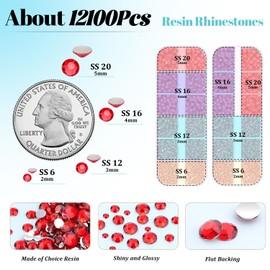 TINKRSTUFF 12100Pcs Red Rhinestones for Crafting with 3Pcs 10ml B7000 Jewelry Glue, 2 Boxes Flatback Crystals Diomand for Bedazzling Crafts DIY Nail Art Makeup，Resin Gems for Clothing Shoes