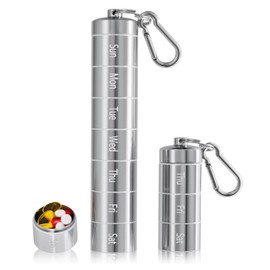 Metal Pill Box,7 Day Stackable Waterproof Travel Pill Box,Aluminum Alloy Weekly Pill Box,Date Display,Large Compartment to Hold Pills, Vitamins, Capsules,Fish Oil, Supplements (Silver)