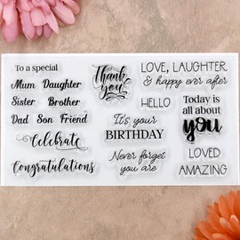 Kwan Crafts 2 Sheets Different Style Words Happy Mother's Day Just for you Birthday Congratulations Clear Stamps for Card Making Decoration and DIY Scrapbooking