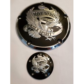 Gloss Black Live to Ride Derby Cover and Ignition Timing Cover Combo for Harley Twin Cam 1999-20