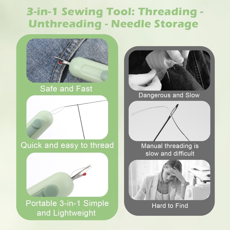 2 Pcs Automatic Needle Threader Seam Ripper Upgraded 3 in