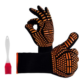 MSDADA BBQ Gloves, 1472°F Heat Resistant Grill Gloves, Fireproof Oven Mitts for Grilling, Smoking,Barbecue, Cooking, Welding, Baking, Camping, Cutting, with Oil Brush(Orange)