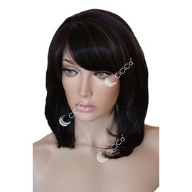 CiCiCa - “MIA”, Synthetic Full Cap Wigs, Medium Length Wig, Layered Wig with Swept Bangs, Mixed Bleach Blonde and Dark Blonde Wig, Premium Heat Resistant Synthetic Hair Replacement Wigs for Women Daily Use.
