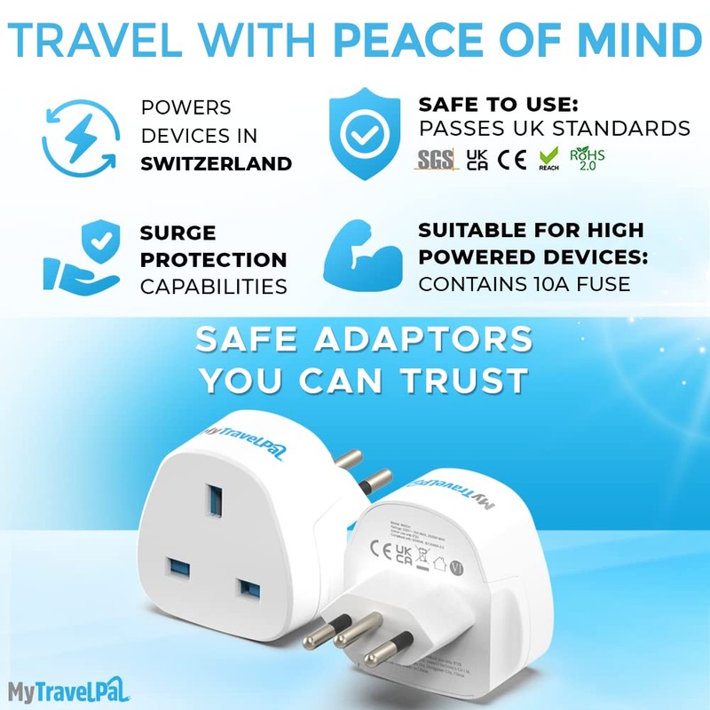 UK To Switzerland Plug Adapter | MyTravelPal® Switzerland Travel Adaptor